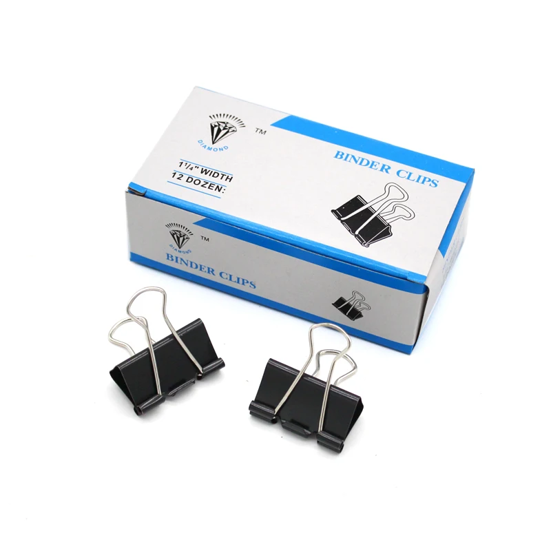 2023 Hot Sale Paper Clips 32mm Black Metal Binder Clips stationery For School