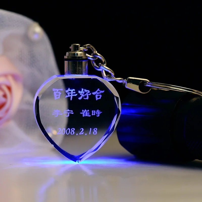 3D Laser photo Engraving Glass Keyring  Crystal Keychain