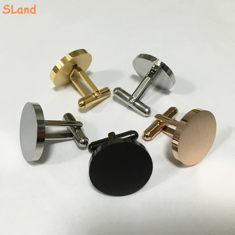 SLand Jewelry wholesale polished & Brushed Silver/Gold/Black/Ros gold Round 316L stainless steel cufflinks blanks for Men