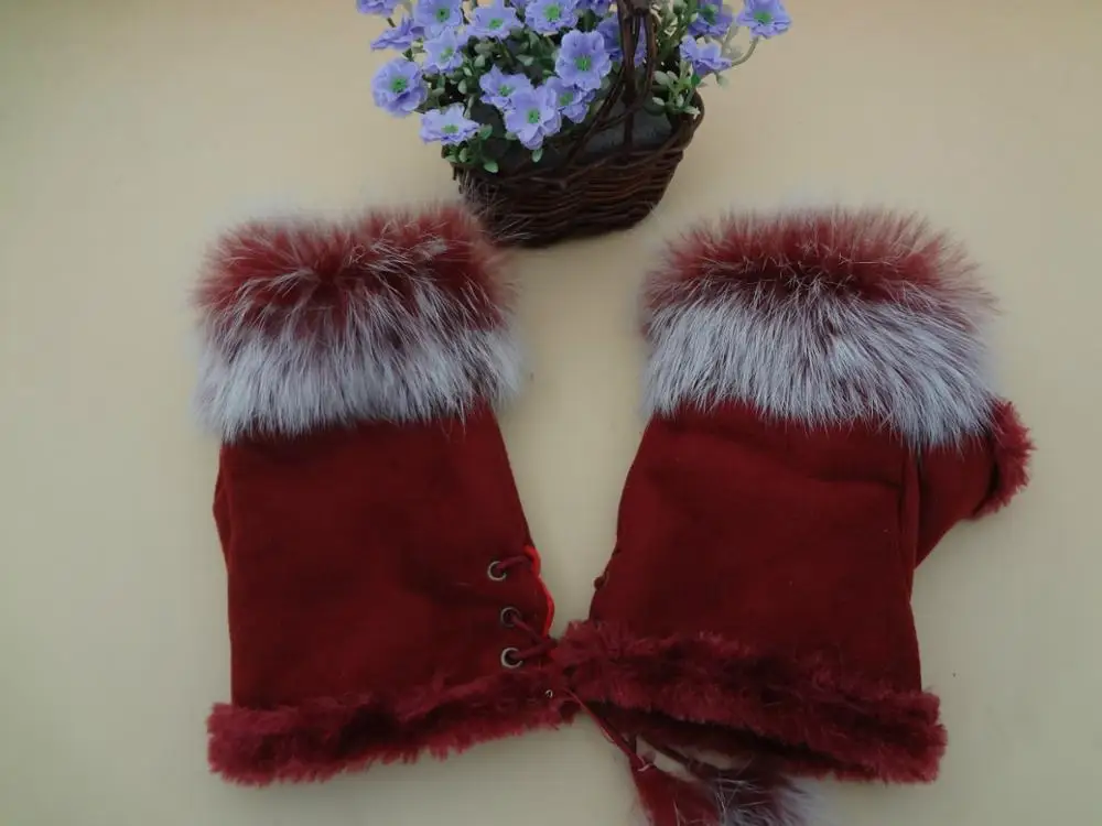 fashion warm faux fur fabric fingerless gloves ladies fashion mitten driving gloves