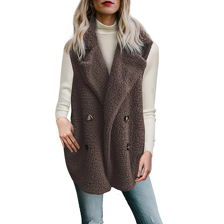 
Trade Assurance Ladies Fashion Casual Women Clothing Winter Outerwear Coats Button Detail Lambswool Life Vest Jacket 