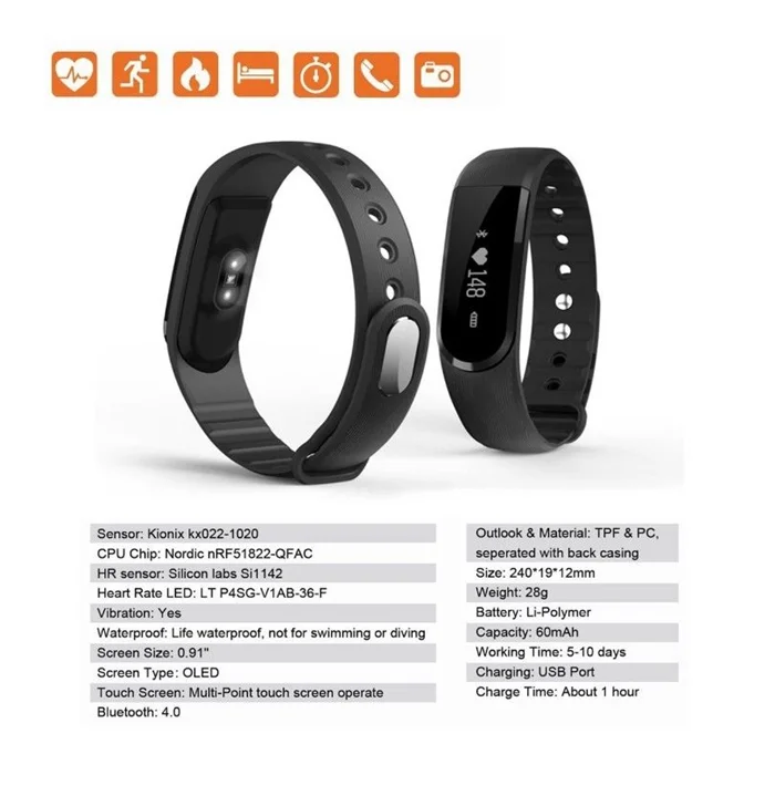 Waterproof ID101HR Wireless Fitness Tracker Heart Rate Monitor