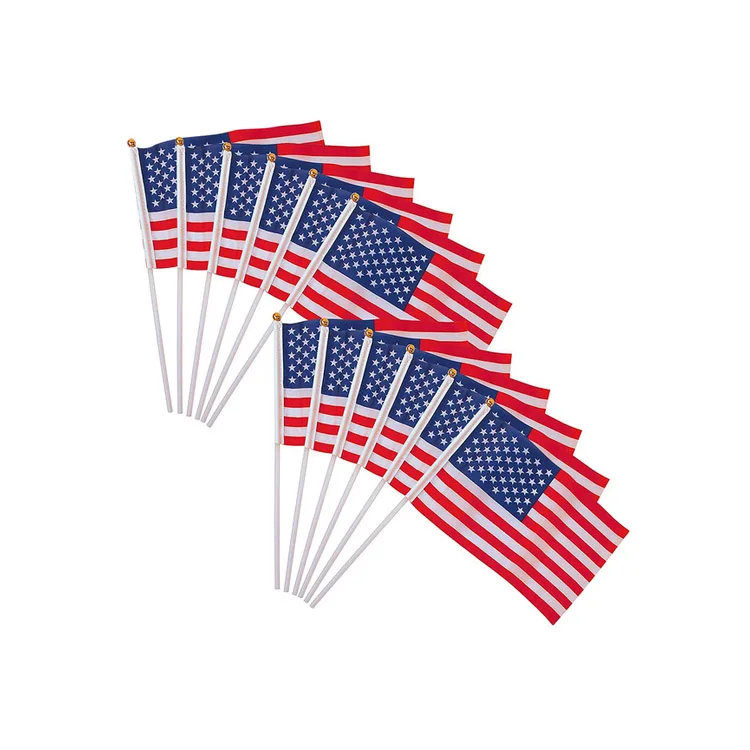 
12 x 18 inch 75D Polyester National Hand Held Custom Size Flags with Plastic Pole 
