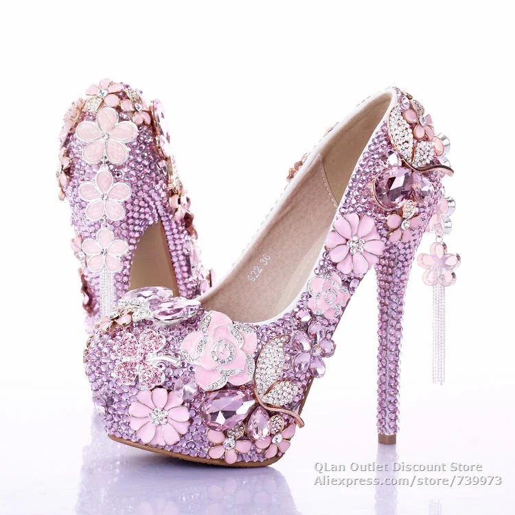 Amazing Luxury Bling wedding shoes purple rhinestones Pink ...