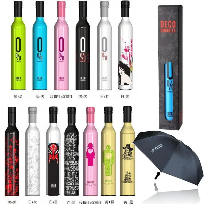 
Customized Logo More Pattern Three-folding Rain Umbrella Wine Bottles Umbrella With Silver Coating Fashion Creative Gift agent 