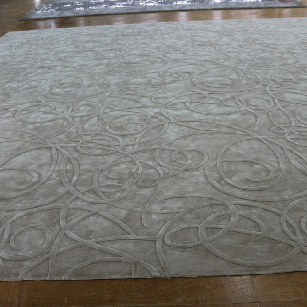 OEM twisted thread abstract swirls  viscose carpet for villa luxury floor