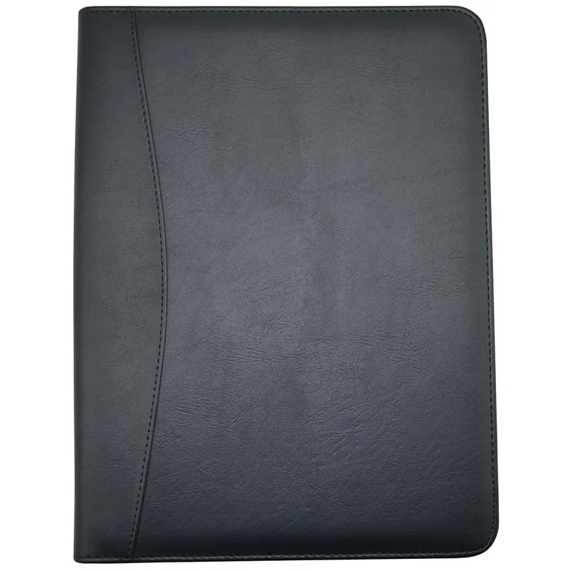 
ModernQiu High Quality Custom Black color A4 size Zipper PU Leather Padfolio 
