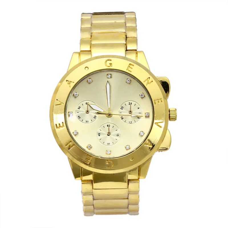 China manufacture high quality geneva quartz metal wrist watch  gold watch newest