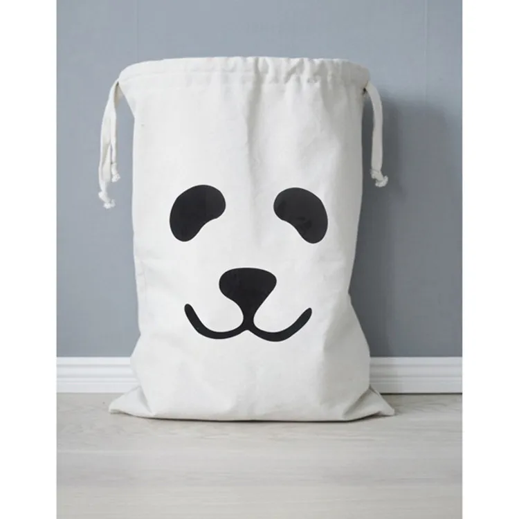 Large capacity printed eco-friendly cotton canvas drawstring laundry bag
