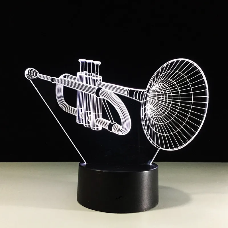 Creative Musical Instrument 3D Horn Model Night Light Colorful Touch Sensor LED Visual Desktop Light Luminaire