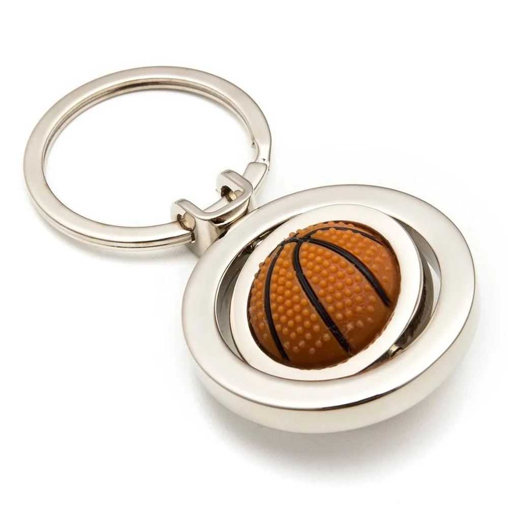 rotating metal zinc alloy with soft pvc soccer/basket ball custom keyring