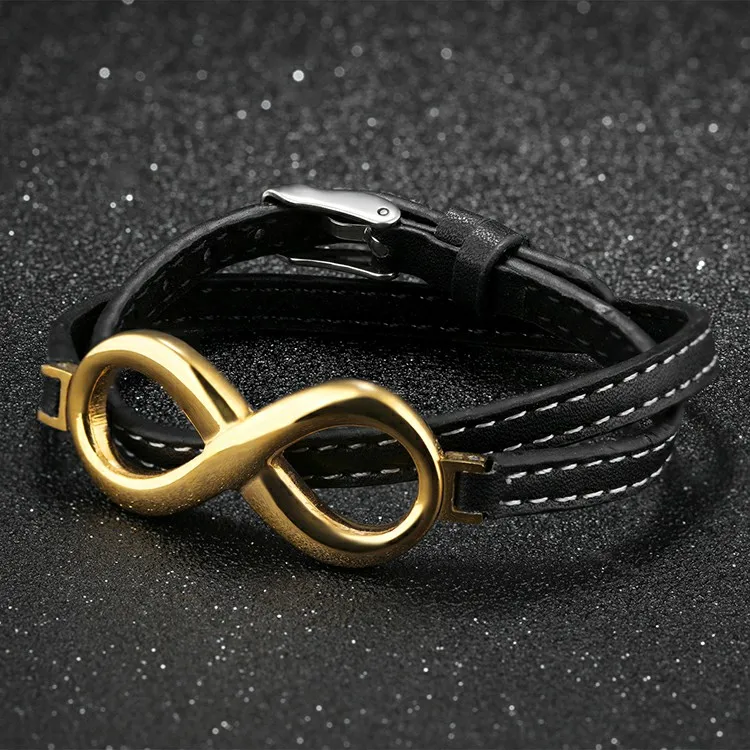 Couple Jewelry Wholesale Jewelry Store Online Marlary Fashion Stainless Steel Infinity Adjustable Leather Bracelet