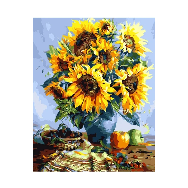 Amazon Hot Selling sunflower Decorative bedroom hanging Painting by numbers hand-painted Diy Digital Oil Painting with Frame