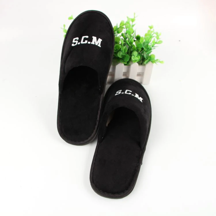 Custom made house hotel slippers black for guests