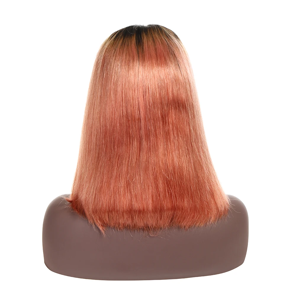Remy Virgin Brazilian Natural Human Dark Roots Light Ombre Rose Pink Lace Front Wig