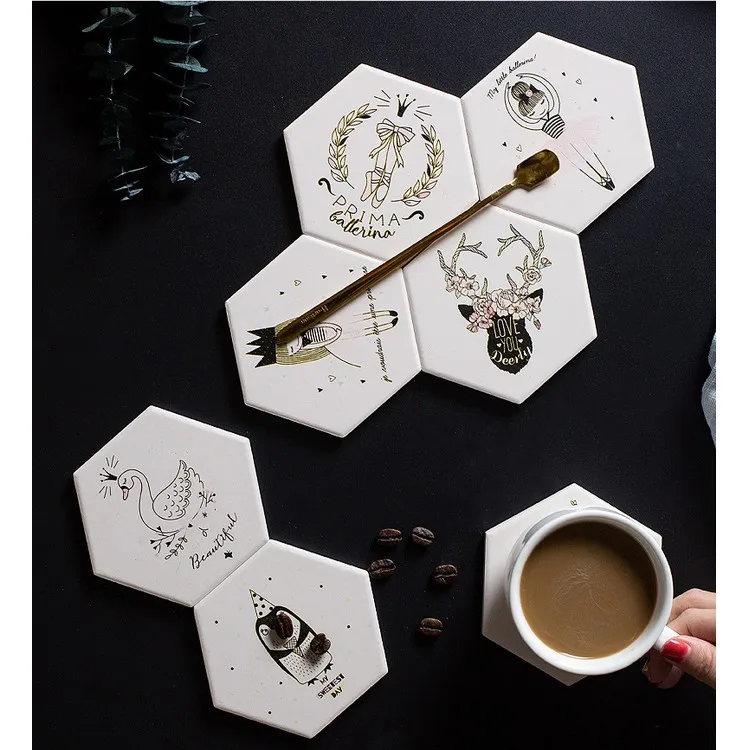 2023 Hot Sale Personalised Custom High Grade Clay Diatomite Coaster for Table Cup Pads Mat Holder with Cork Back Set of 4