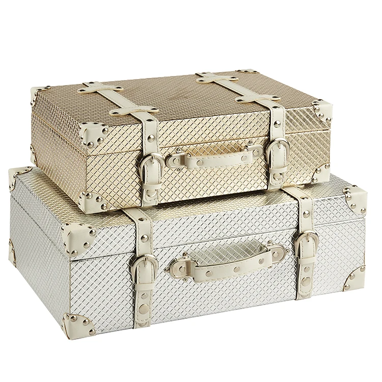 
Vintage PU leather unique gold kids travel luggage sets suitcase 