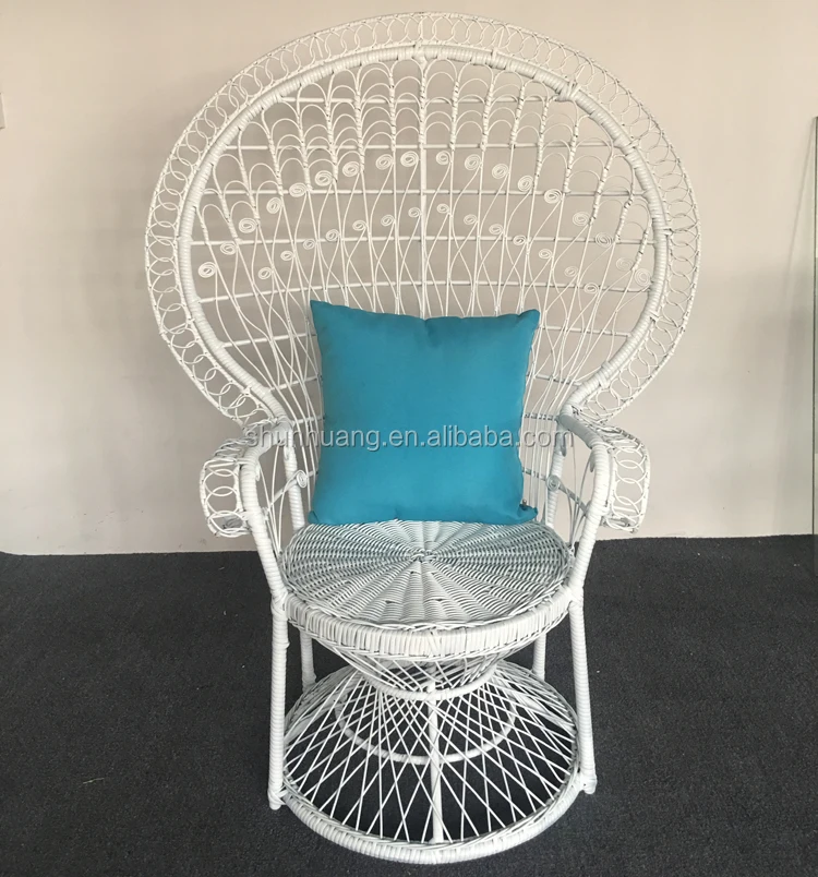 
European style peacock rattan chair blue color metal wicker chair 