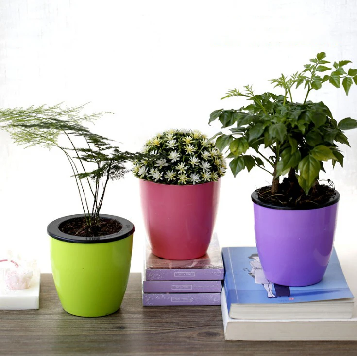 
Wholesale plastic self watering flower pots planter office self watering plant pots smart flowerpot 