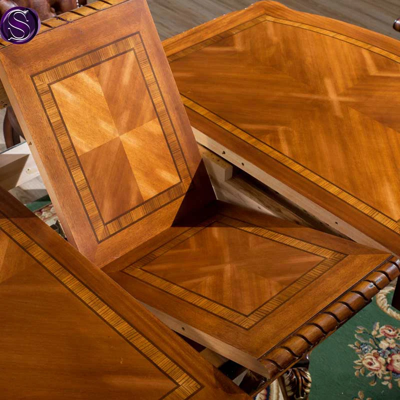 2.5m long American antique brown color dining table and chairs set