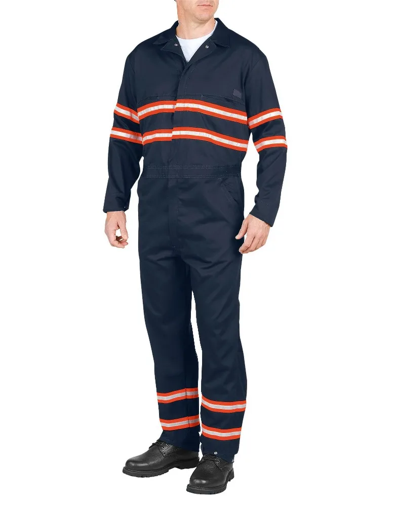 100% cotton fireproof work clothes  hi vis work uniform fashion coverall  with reflective tape
