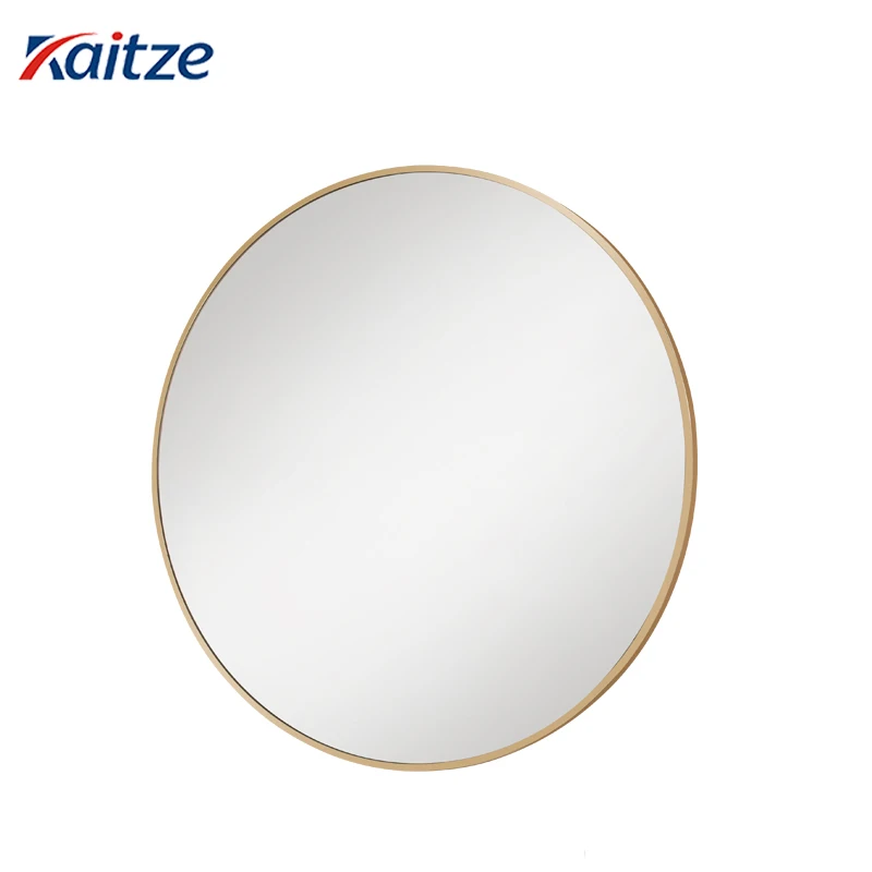 Modern Style Round Shaped Bathroom Mirror Metal Framed Brass Finished Wall Mounted Mirror