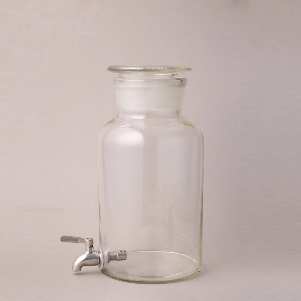 Huaou 30-2000ml clear glass aspirator bottle with metal stopcock.