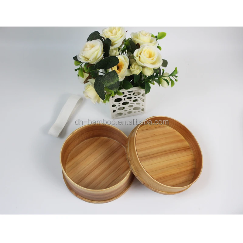 
High Quality Round Wooden Bento Lunch Box Leakproof Food Container Covering with PU Painting 