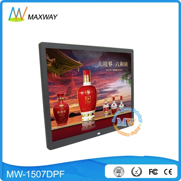 4: 3 Разрешение 1024x768 LCD Цифровая фоторамка 15 дюймов с датчиком движения