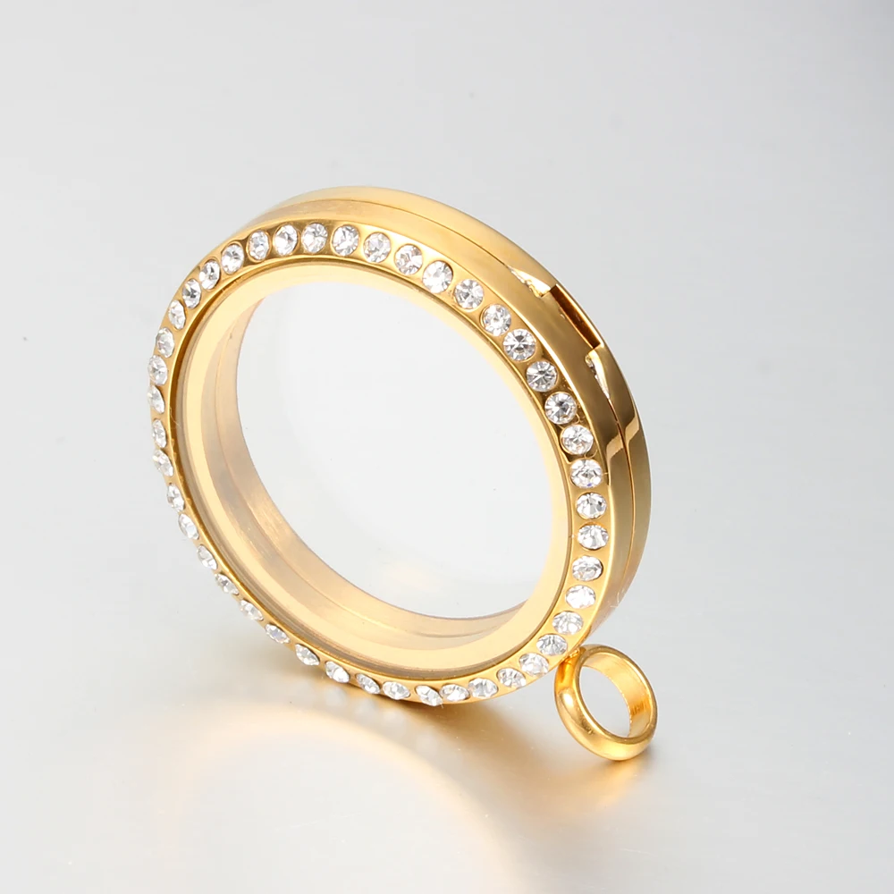 30mm Stainless steel Floating locket glass  pendant charms gold locket designs (P6-L0004)