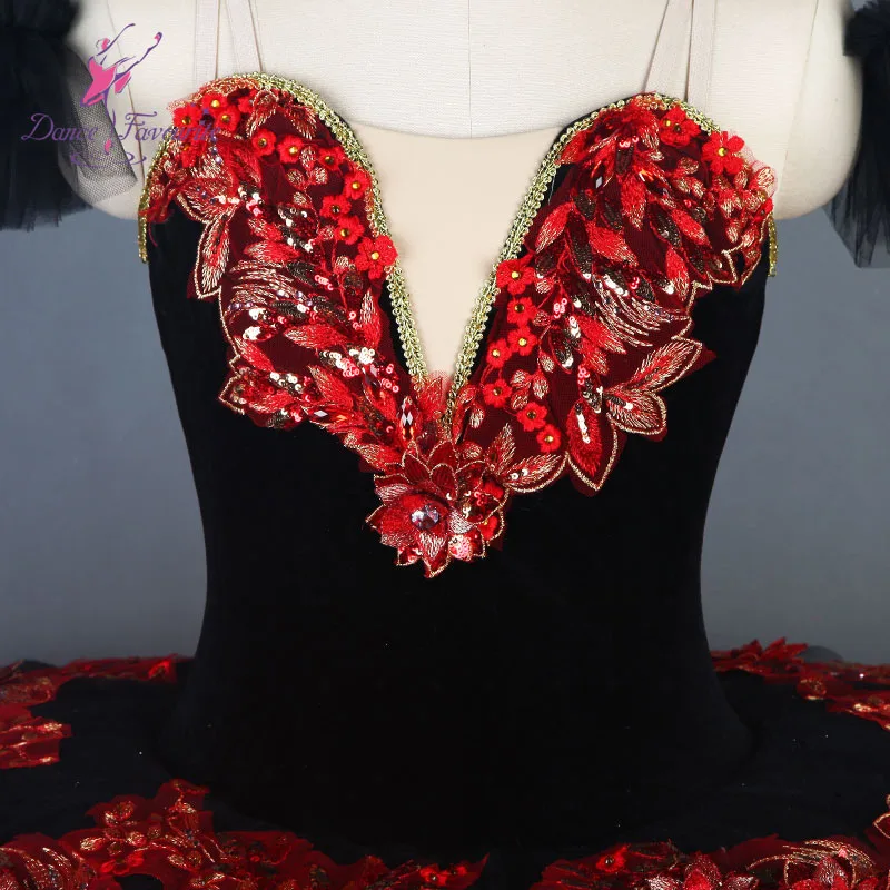 Black swan professional ballet costume velvet bodice and 7 layers stiff tulle pancake tutu skirt BLL086