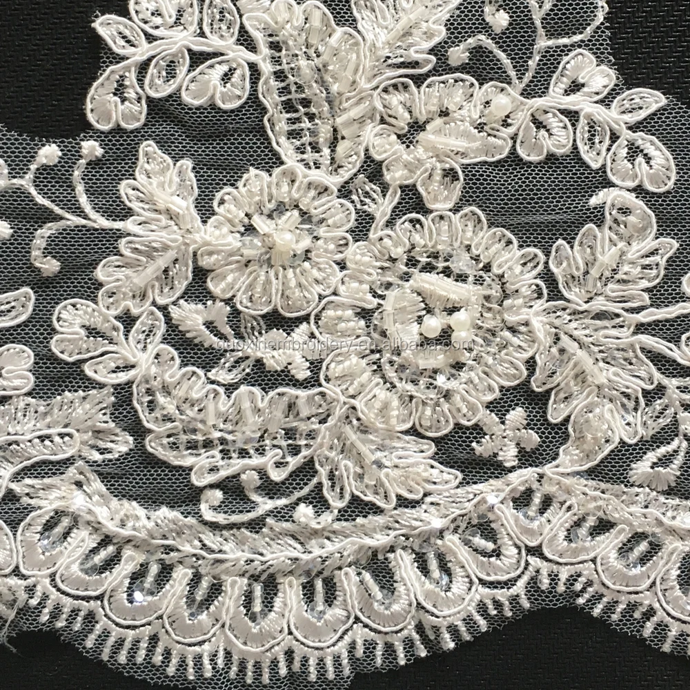 2016 New pattern beaded lace trim/nice garment accessories net embroidery bridal lace trim wholesale in stock
