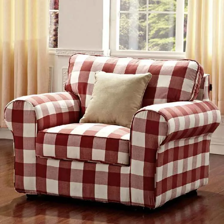 Red and white plaid fabric sofa sets