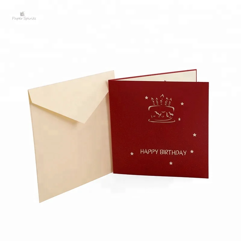 
Birthday greeting card cake pop up card handmade gift card red cover 