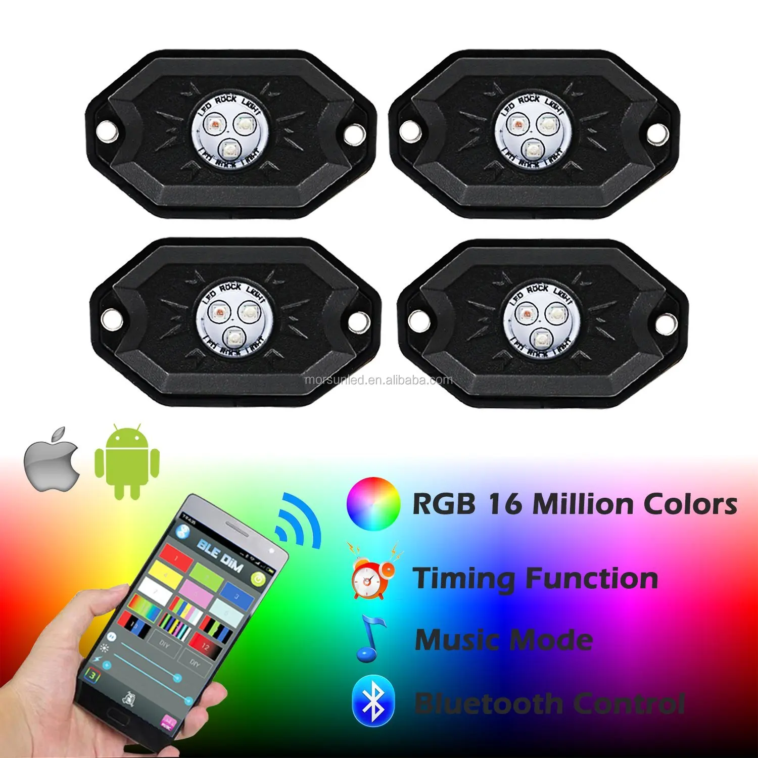 Morsun LED Rock Lights Wireless RGB Color Changing Car Under Body Lighting (4pcs Kit)