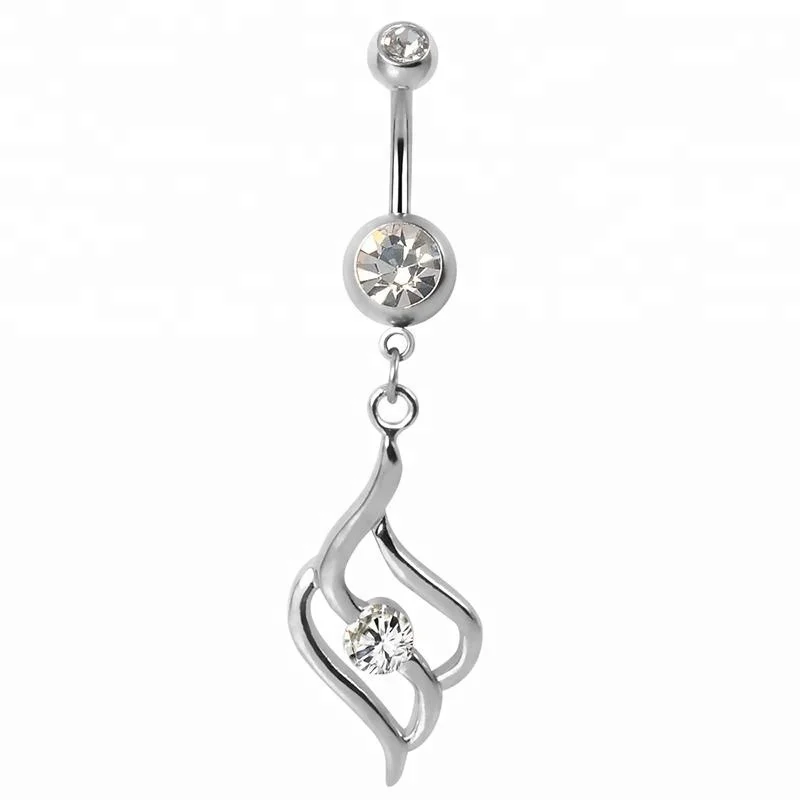 Stainless steel double gem belly button navel ring jewelry with pendant