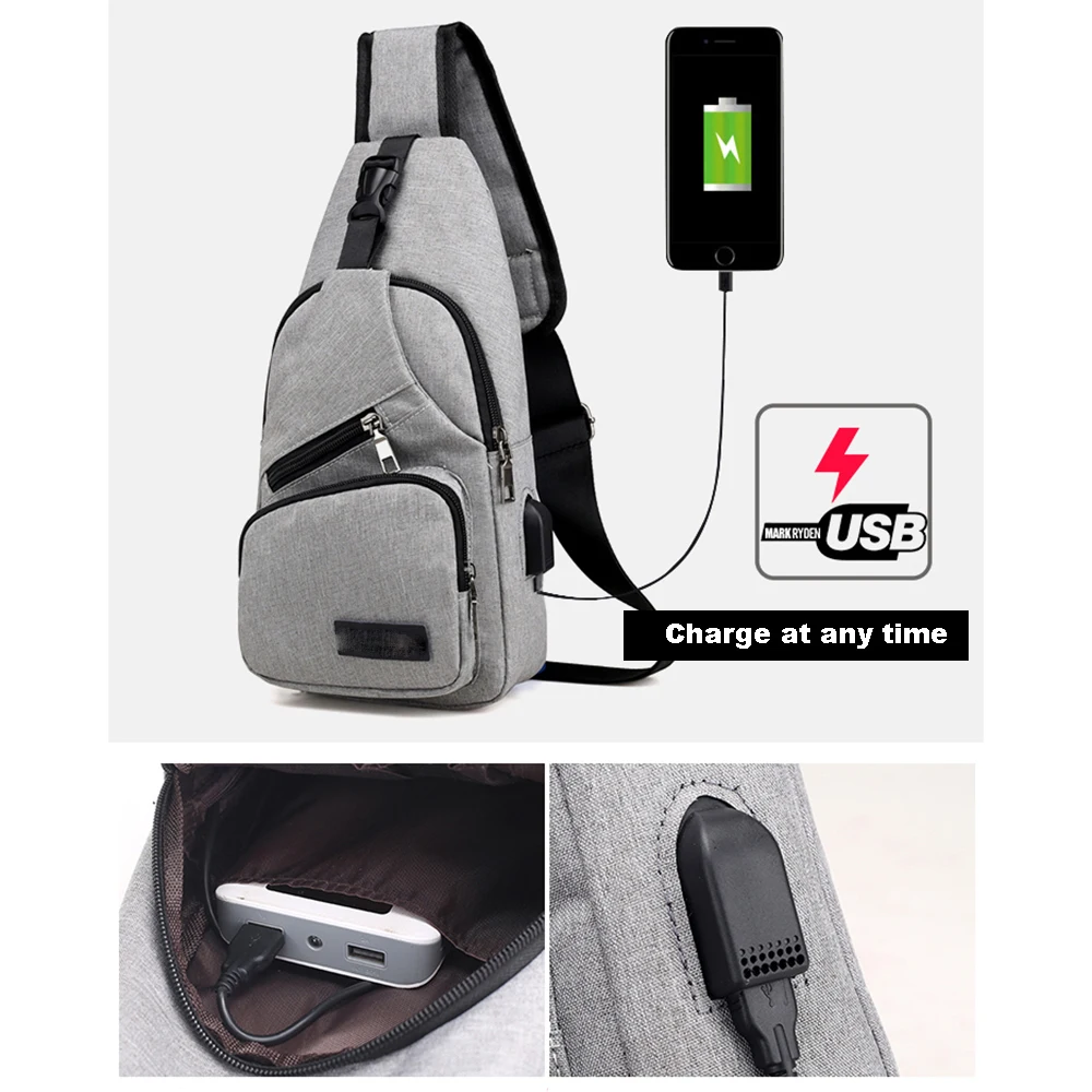Softback Customized  crossbody chest bag with USB Charging for men