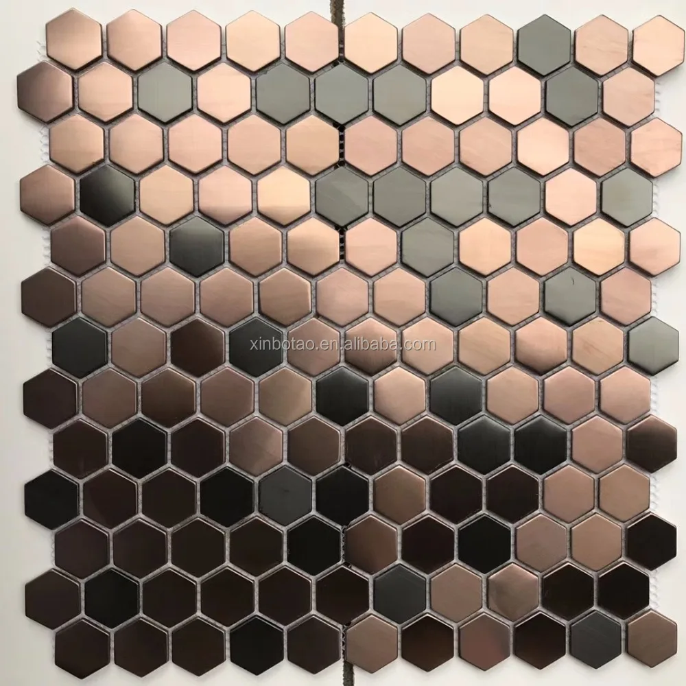 
decoration home copper gold color hexagon polished stainless steel metal mosaic 