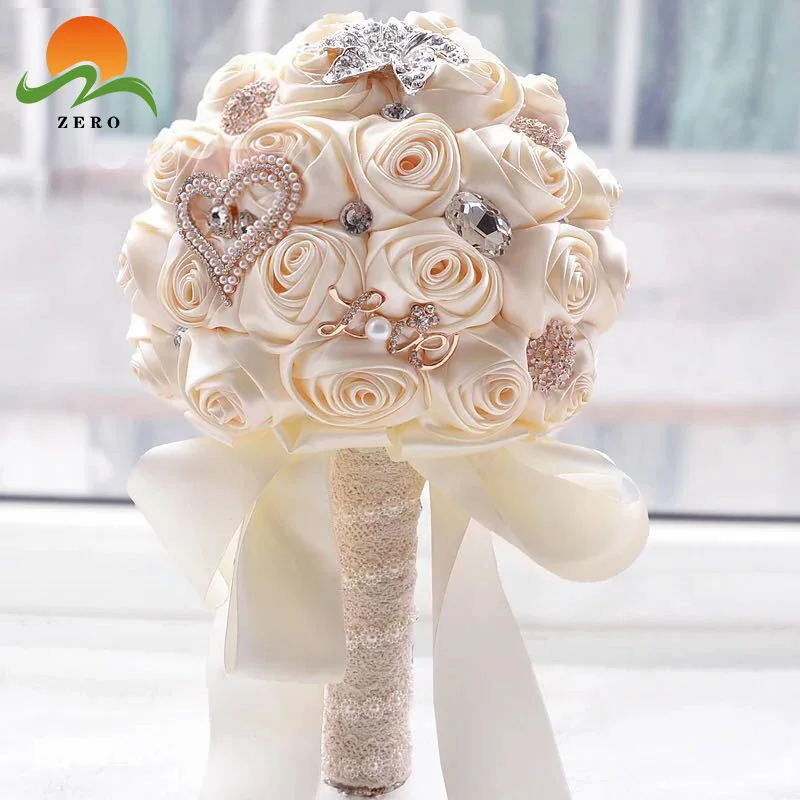 ZERO Handcraft Bridal Bridesmaid 31cm Height Blue Silk Flowers Wedding Bouquets for Wedding