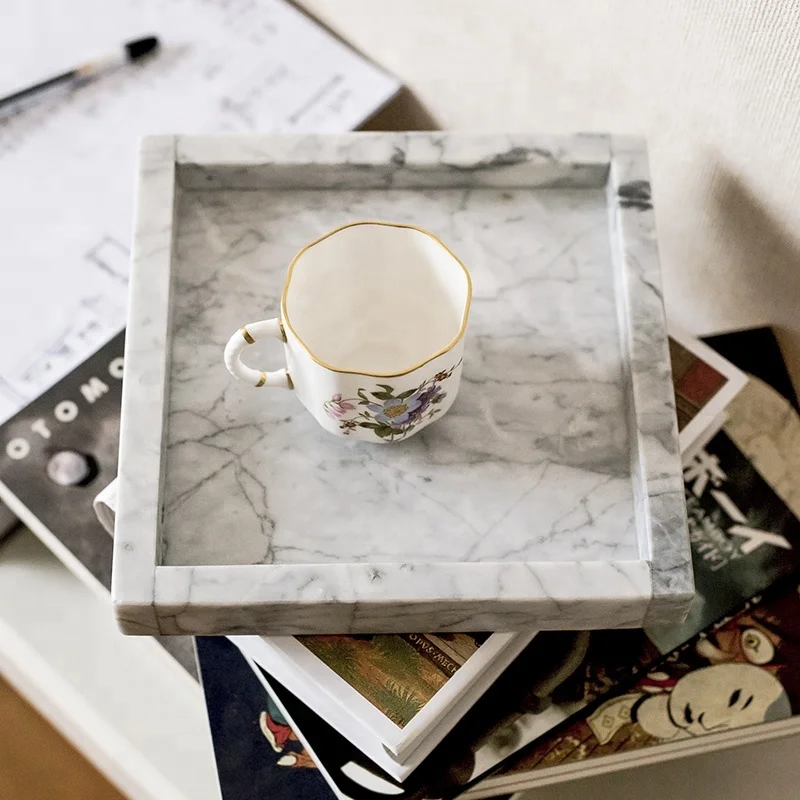 
Factory Direct Stone Sushi Dishes Serving Tray with Handle Marble Handle Dinner Cheese Plate 