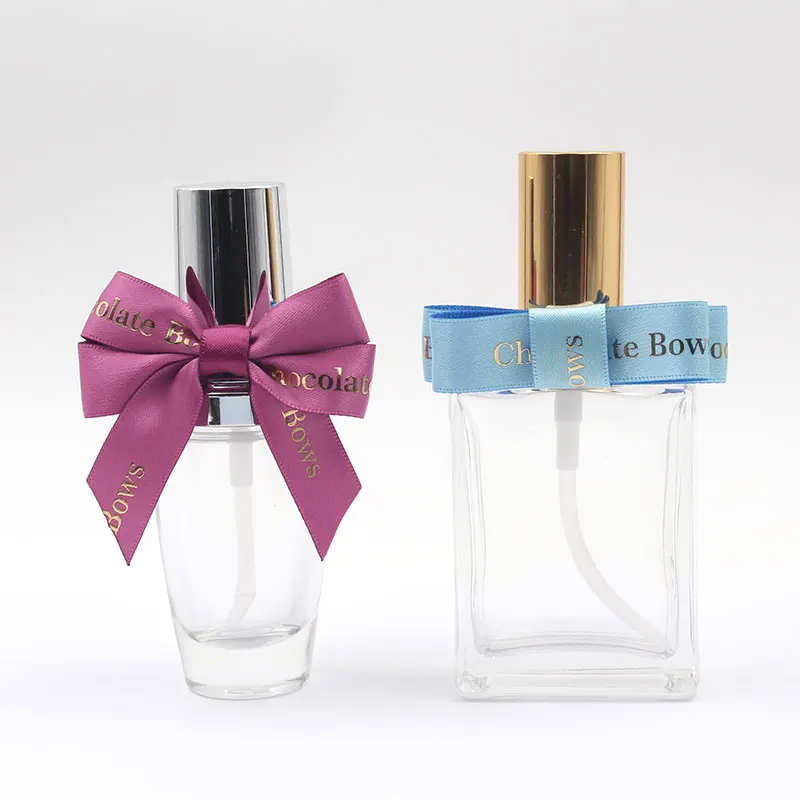 Wholesale pre made polyester satin ribbon bow with elastic loop for perfume bottle