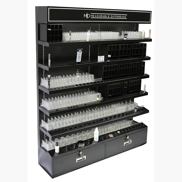 
Factory direct customized cosmetic display floor stands wall wood showcase designs retail furniture 