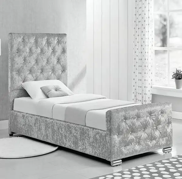 Bedroom furniture grey crushed velvet upholstered bed