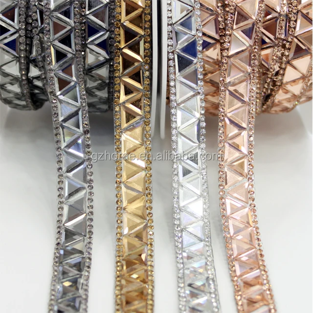 tr023 adhesive shoe decoration trim 1cm width glass beads rhinestone chain hot fix crystal trim for shoe