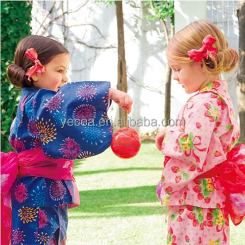 
Japanese Summer 100%cotton Cute Kimono Kids Yukata twinset bath robe flower customize ethnic costume performance wear 