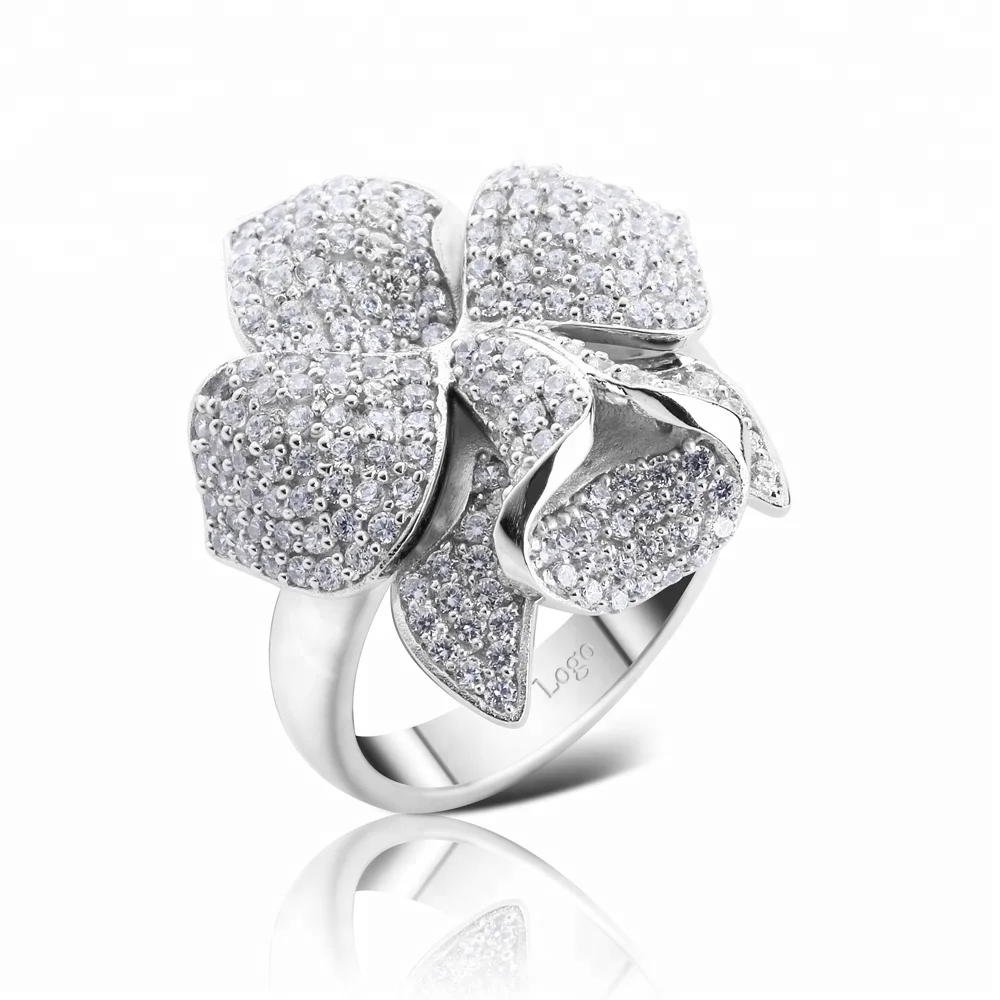 Vivid orchid flower multi cz value 925 silver stone finger ring