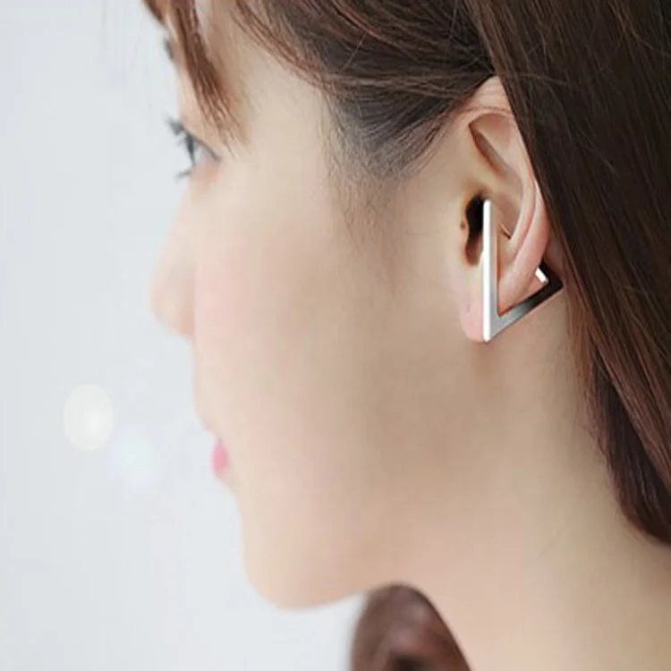 Men Women Jewelry Gold Silver Black Color Stud Earrings Alloy Open Triangle Geometric Earring