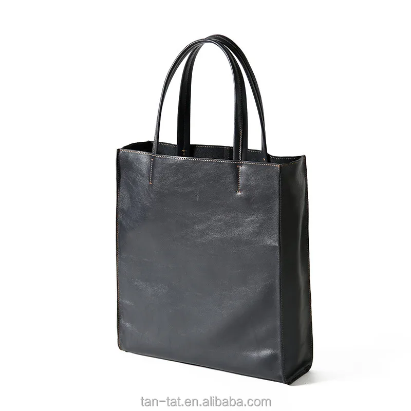 
Women Black Fashion Cow Wax Oil Leather Tote Bag 