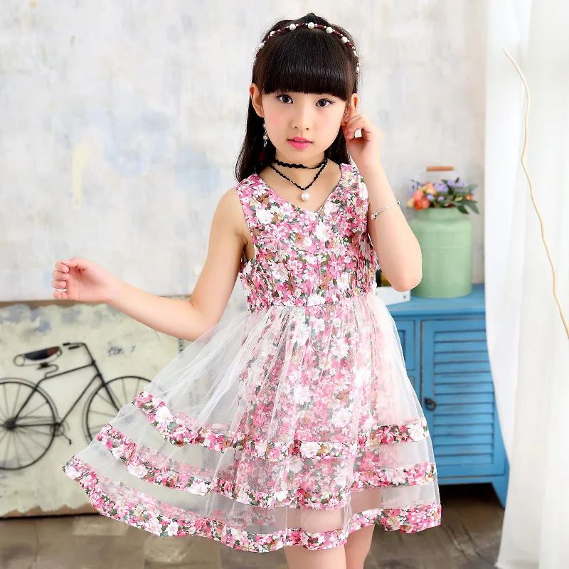 Newest 2018 sweet beautiful girls 120-160cm summer skirt Princess floral dress clothing