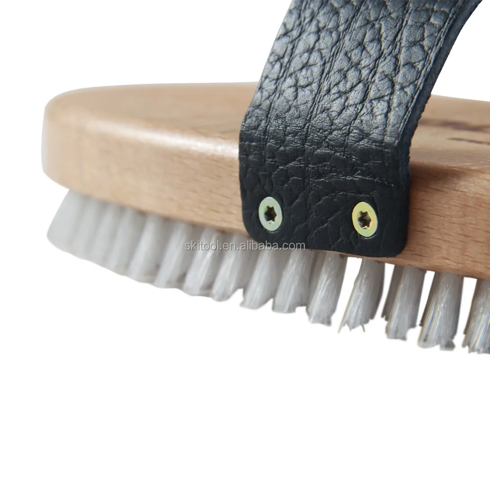 Ski Snowboard Waxing Oval Wood with Handle Straps Nylon,Horsehair,Brass Racing Waxing Brush